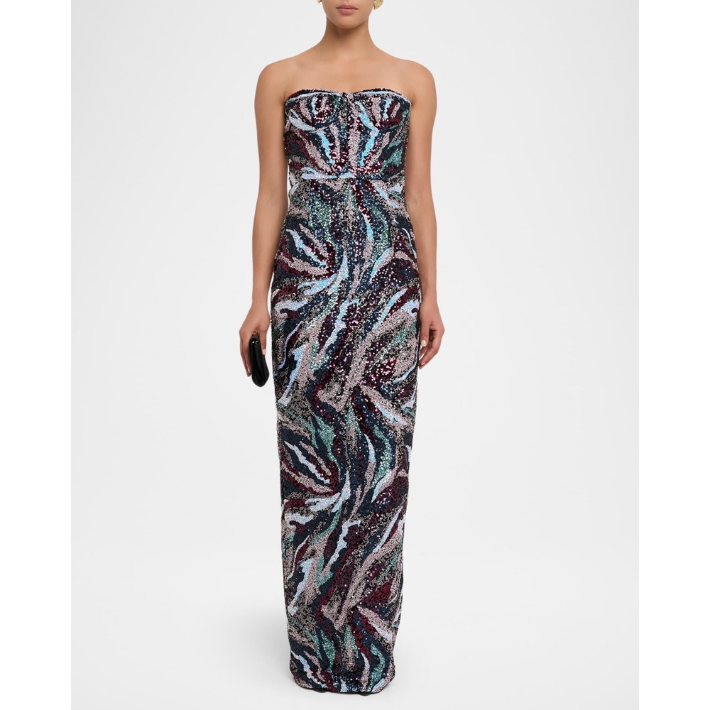 NEW Bronx and Banco Dahlia Pink Multi Strapless Maxi Dress $880 -‎ Size Medium - Picture 5 of 16